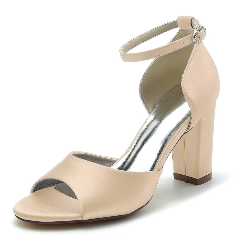 Women's Wedding Shoes Royal Blue Open Toe Block Heel Minimalism Buckle Bridal Shoes - Image 11