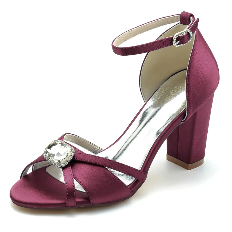 Women's Wedding Shoes Royal Blue Opened Toe Block Heel Bridal Shoes with Square Rhinestone - Image 9