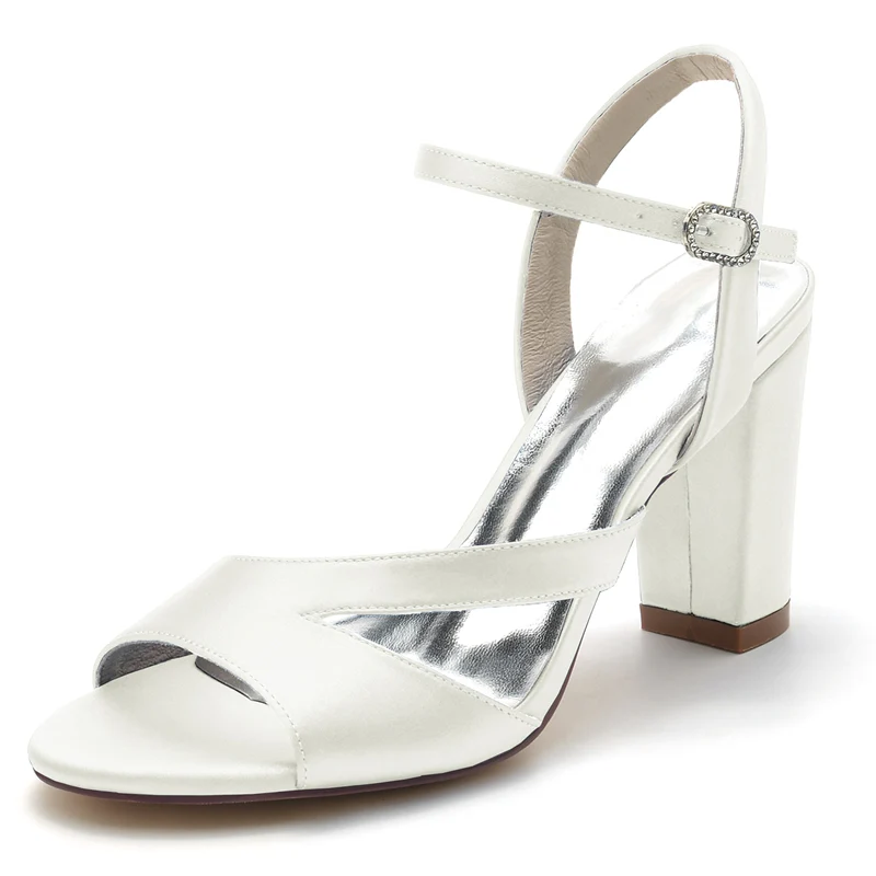 Women's Wedding Shoes Royal Blue Opened Toe Sturdy Heel Fashion Buckle Bridal Shoes - Image 8