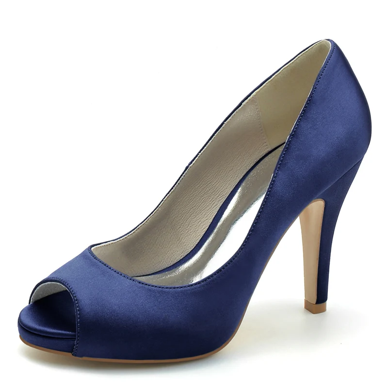 Women's Wedding Shoes Royal Blue Peep Toe High Heel Comfortable Elegant Bridal Shoes - Image 5
