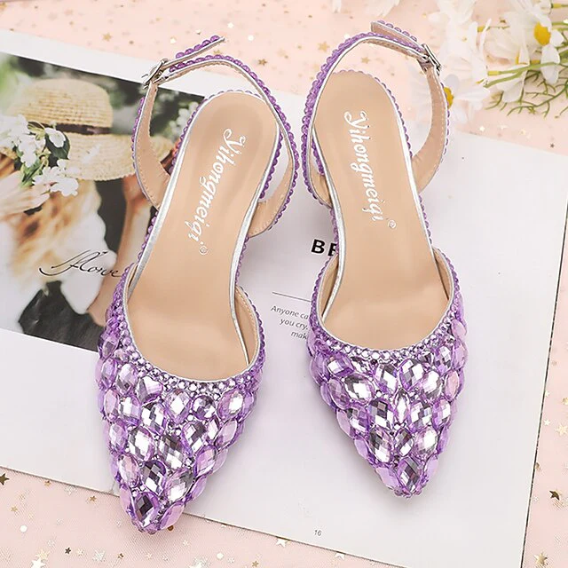 Women's Wedding Shoes Sandals Bling Bling Pointed Toe High Heel Wedding Heels Bridal Shoes - Image 3