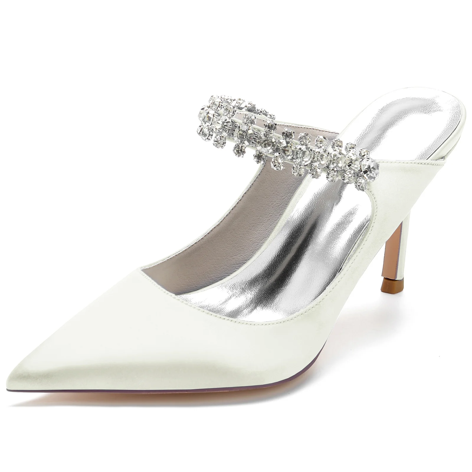 Women's Wedding Shoes Satin Imitation Rhinestone Stiletto Pointed Toe Bridal Shoes - Image 12
