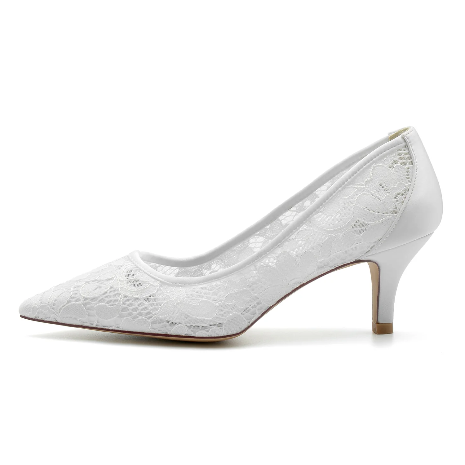 Women's Wedding Shoes Satin Lace Mesh Mid Pointed Toe Bridal Shoes - Image 2