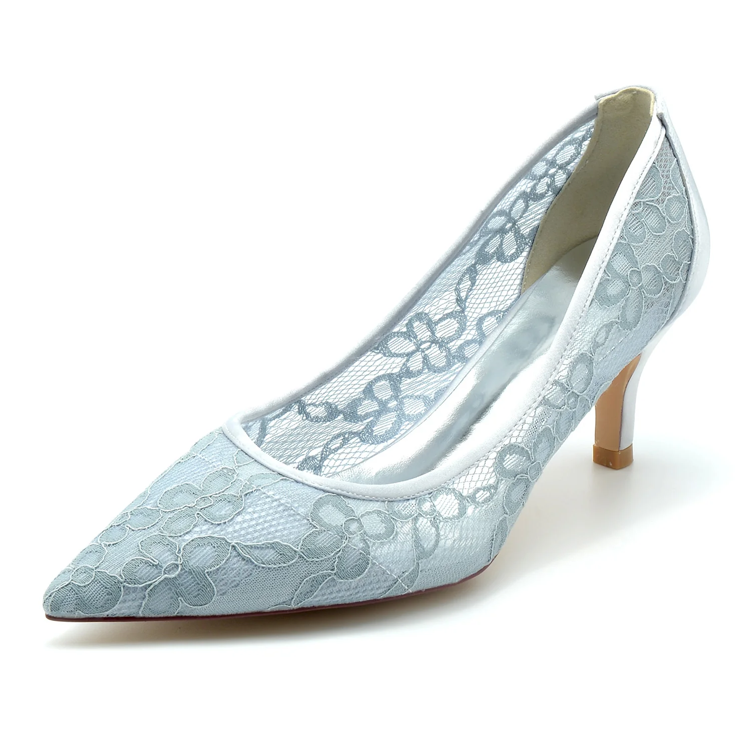 Women's Wedding Shoes Satin Lace Mesh Mid Pointed Toe Bridal Shoes - Image 7