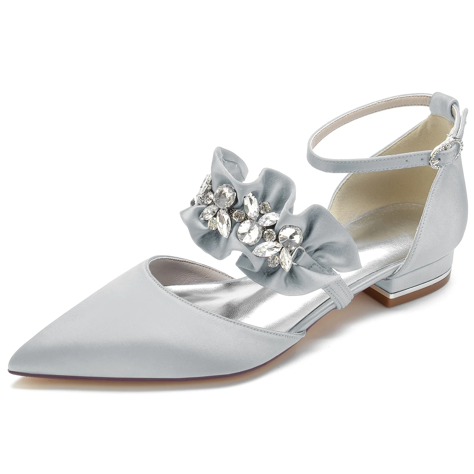 Women's Wedding Shoes Rhinestone Low Pointed Toe Buckle Comfort Bridal Shoes - Image 6