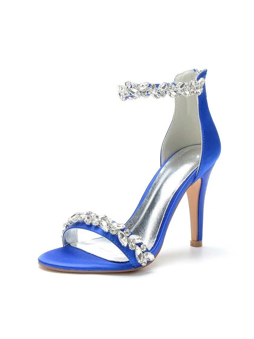 Women's Wedding Shoes Satin Stiletto Pointed Toe Crystal Bridal Shoes - Image 2