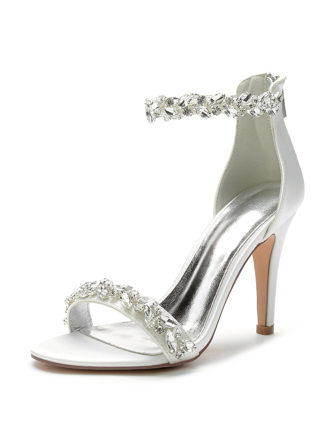 Women's Wedding Shoes Satin Stiletto Pointed Toe Crystal Bridal Shoes - Image 5