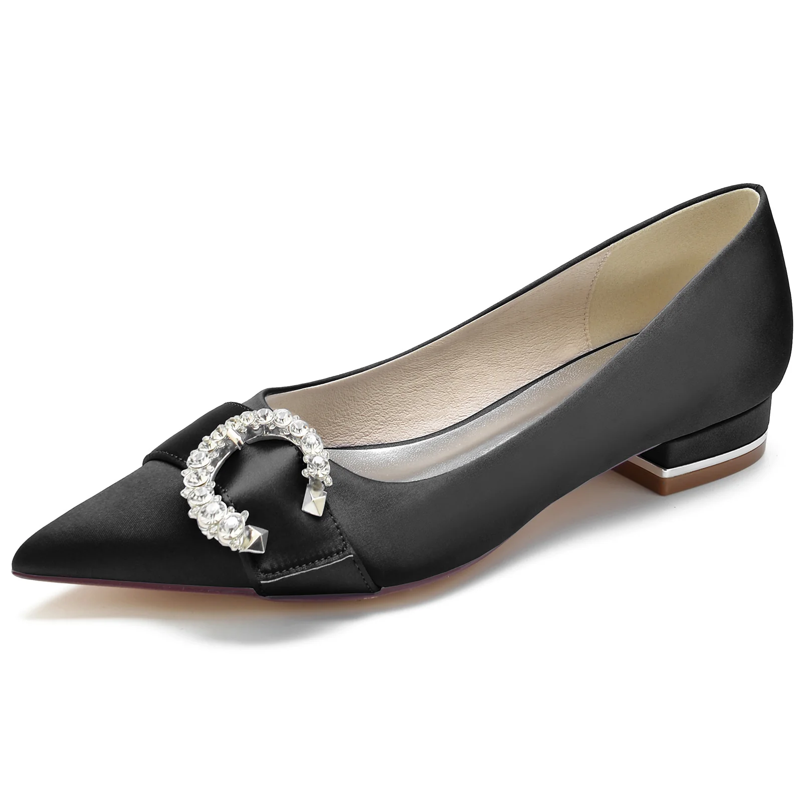Women's Wedding Shoes Silk Satin Crystal Low Heel Pointed Toe Bridal Shoes - Image 11