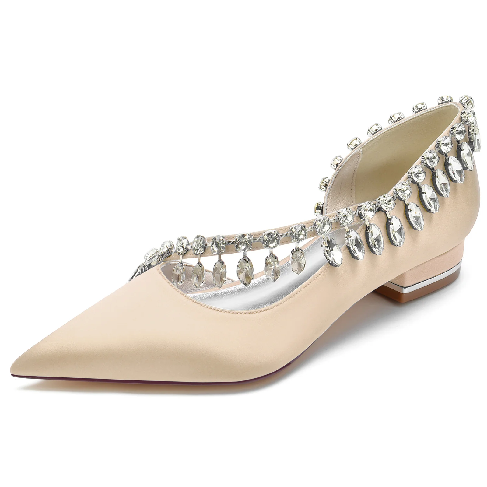 Women's Wedding Shoes Silk Satin Imitation Crystal Low Closed Toe Slip on Bridal Shoes - Image 11