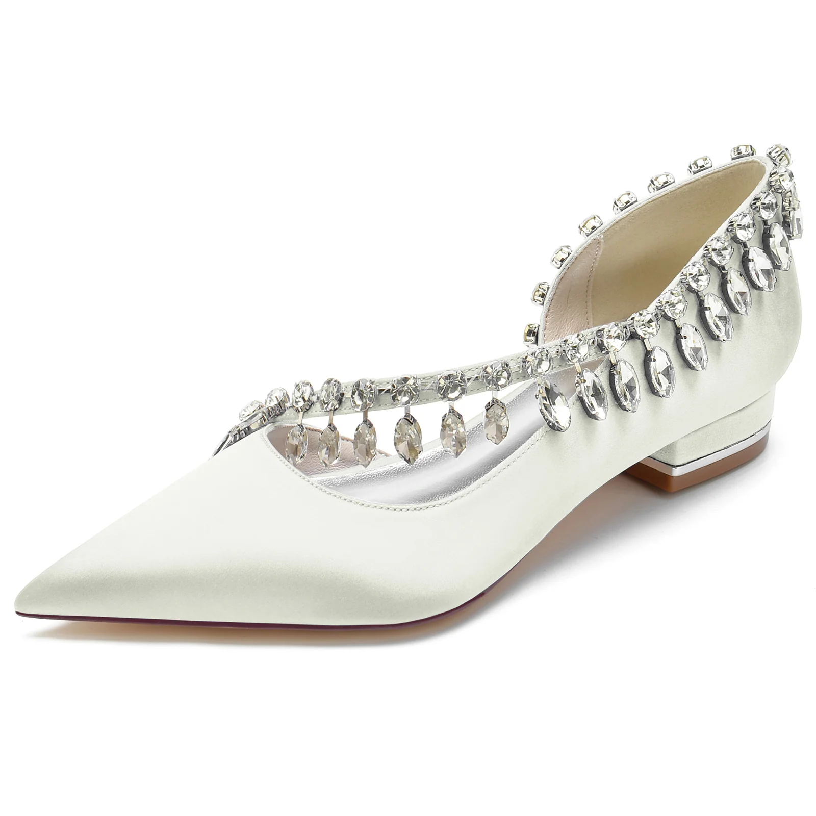Women's Wedding Shoes Silk Satin Imitation Crystal Low Closed Toe Slip on Bridal Shoes - Image 12
