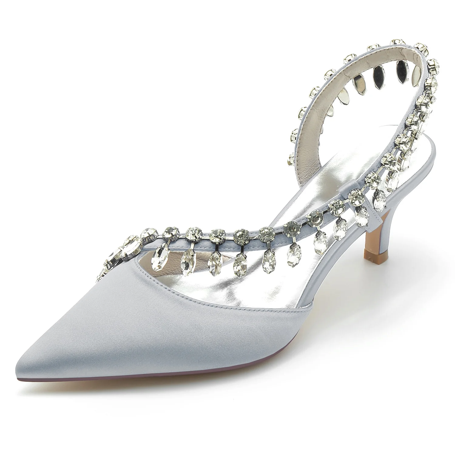 Women's Wedding Shoes Silk Satin Imitation Crystal Mid Pointed Toe Slip on Bridal Shoes - Image 12