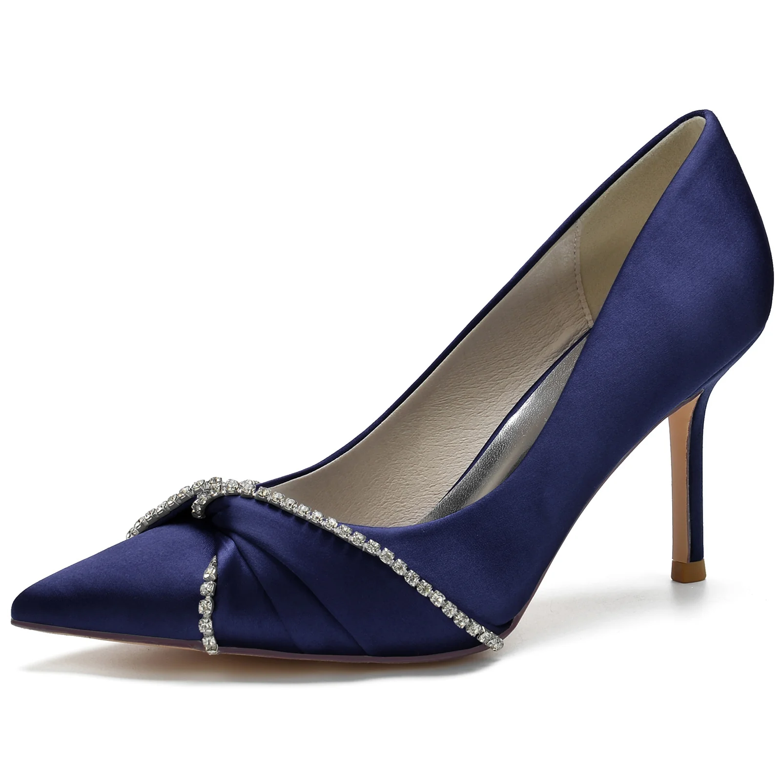 Women's Wedding Shoes Silk Satin Imitation Crystal Stiletto Pointed Toe Bridal Shoes - Image 11