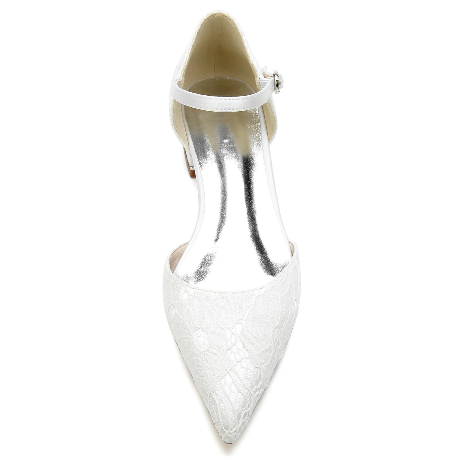 Women's Wedding Shoes Silk Satin Lace Low Closed Toe Crystal Buckle Bridal Shoes - Image 3