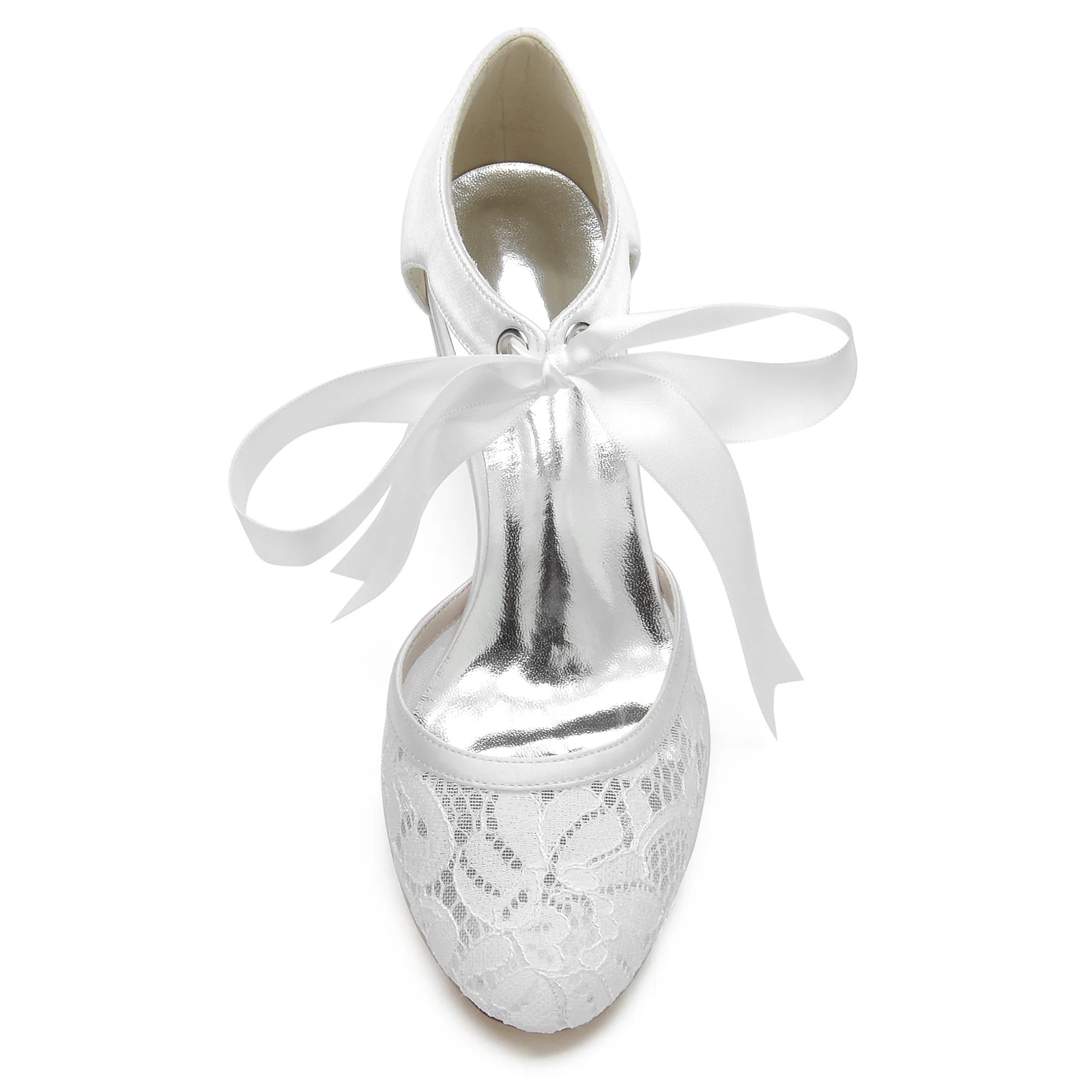 Women's Wedding Shoes Lace Mid Round Toe Bow Ankle Strap Bridal Shoes - Image 4