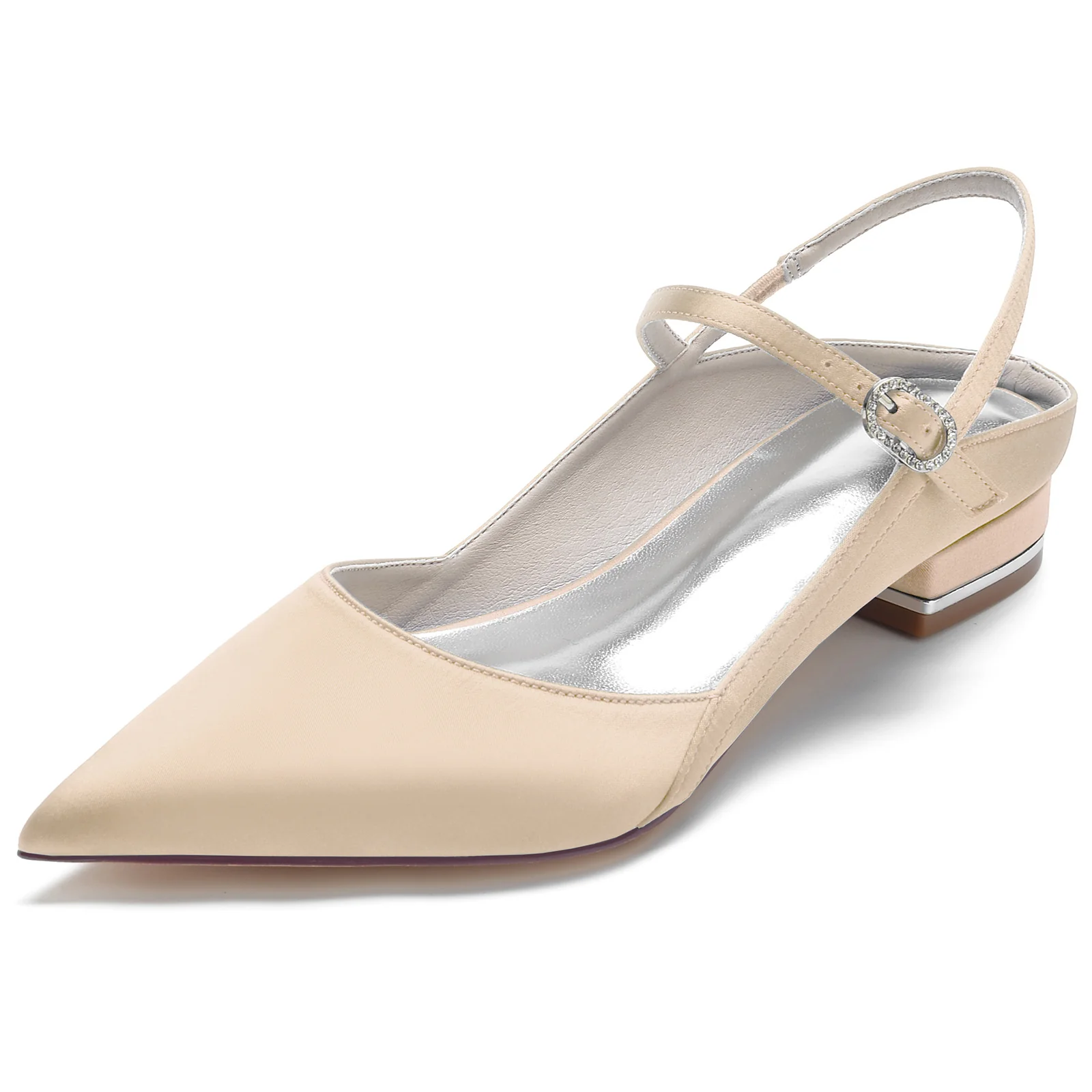 Women's Wedding Shoes Silk Satin Low Pointed Toe Buckle Minimalism Bridal Shoes - Image 6