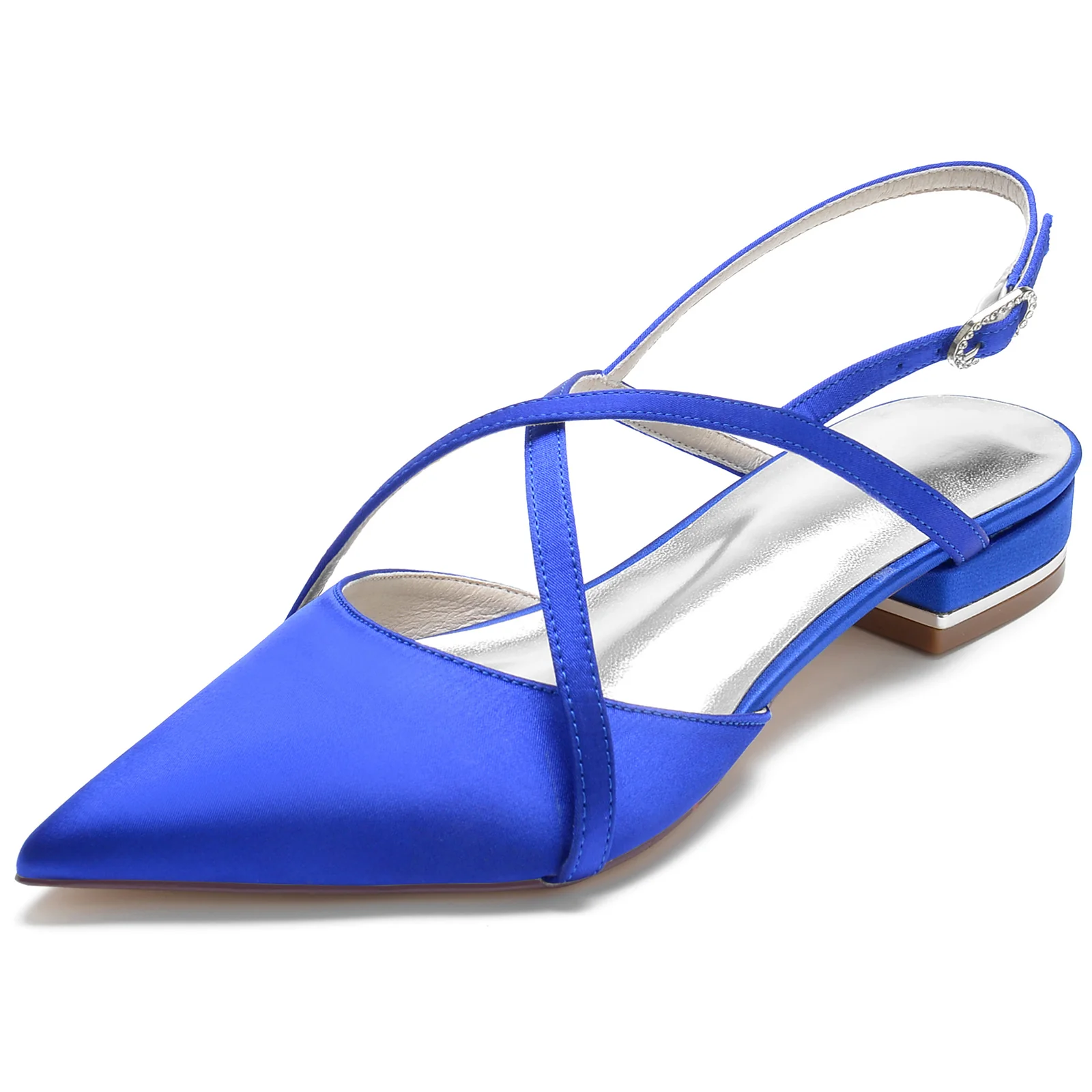 Women's Wedding Shoes Silk Satin Low Pointed Toe Crossed Ankle Strap Bridal Shoes - Image 3