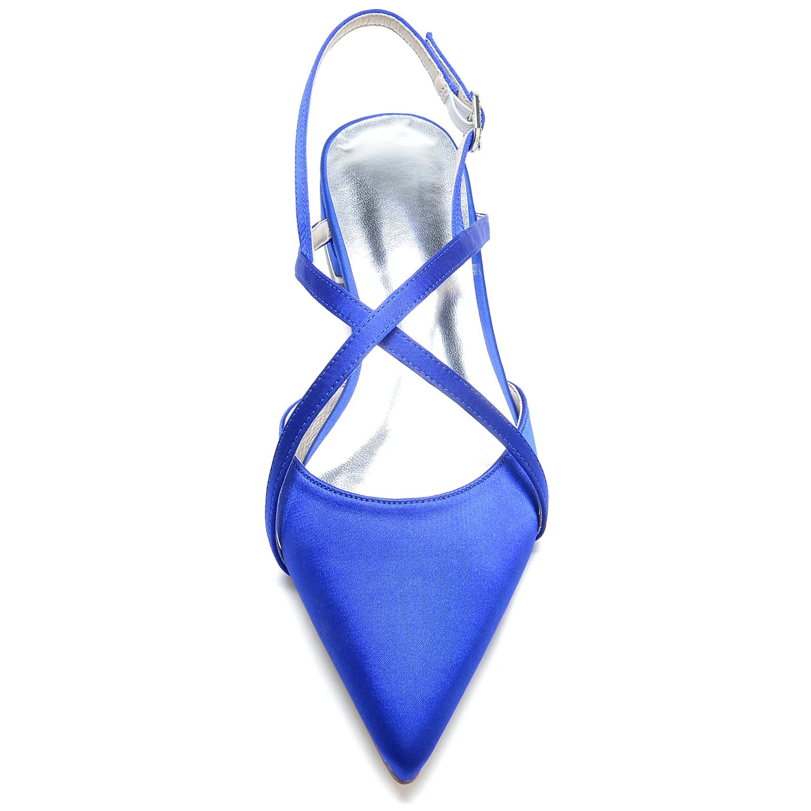 Women's Wedding Shoes Silk Satin Low Pointed Toe Crossed Ankle Strap Bridal Shoes - Image 6