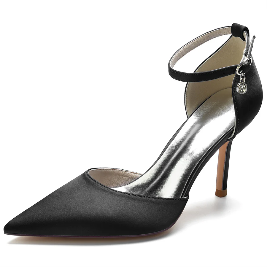 Women's Wedding Shoes Silk Satin Pointed Toe High Heel Buckle Minimalist Bridal Shoes - Image 7