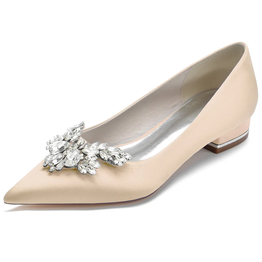 Women's Wedding Shoes Silk Satin Pointed Toe Low Heel Bridal Shoes with Rhinestones - Image 12