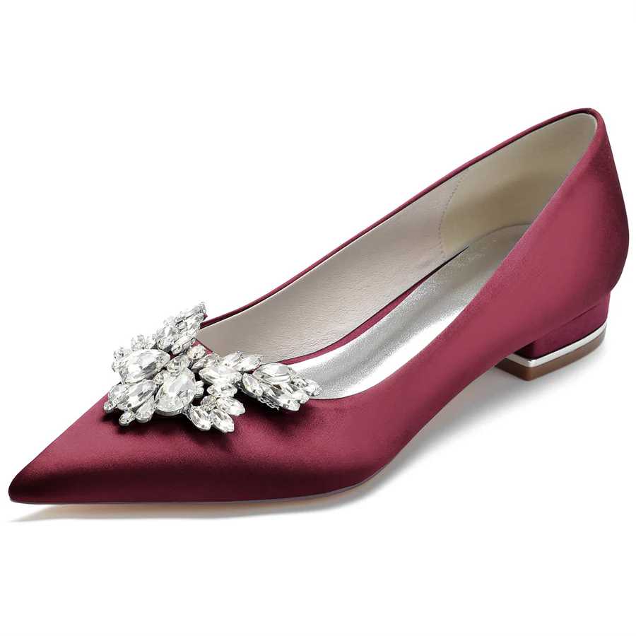 Women's Wedding Shoes Silk Satin Pointed Toe Low Heel Bridal Shoes with Rhinestones - Image 8