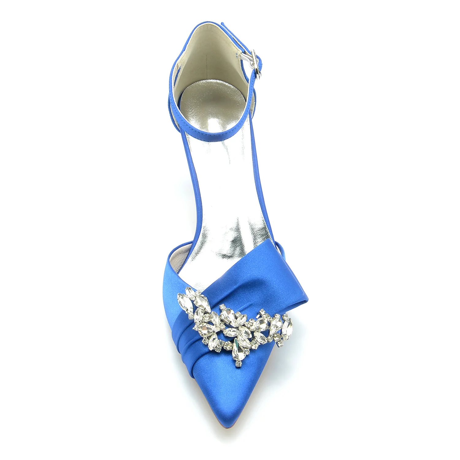 Women's Wedding Shoes Silk Satin Rhinestone Bow Mid Pointed Toe Buckle Bridal Shoes - Image 29