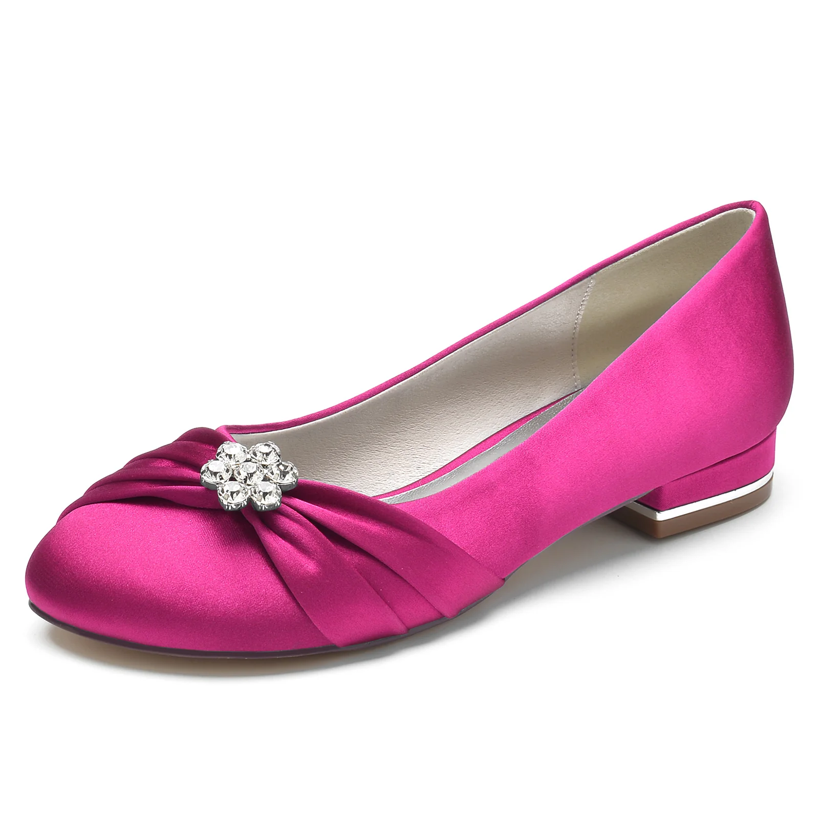 Women's Wedding Shoes Silk Satin Rhinestone Flower Low Closed Round Toe Bridal Shoes - Image 11
