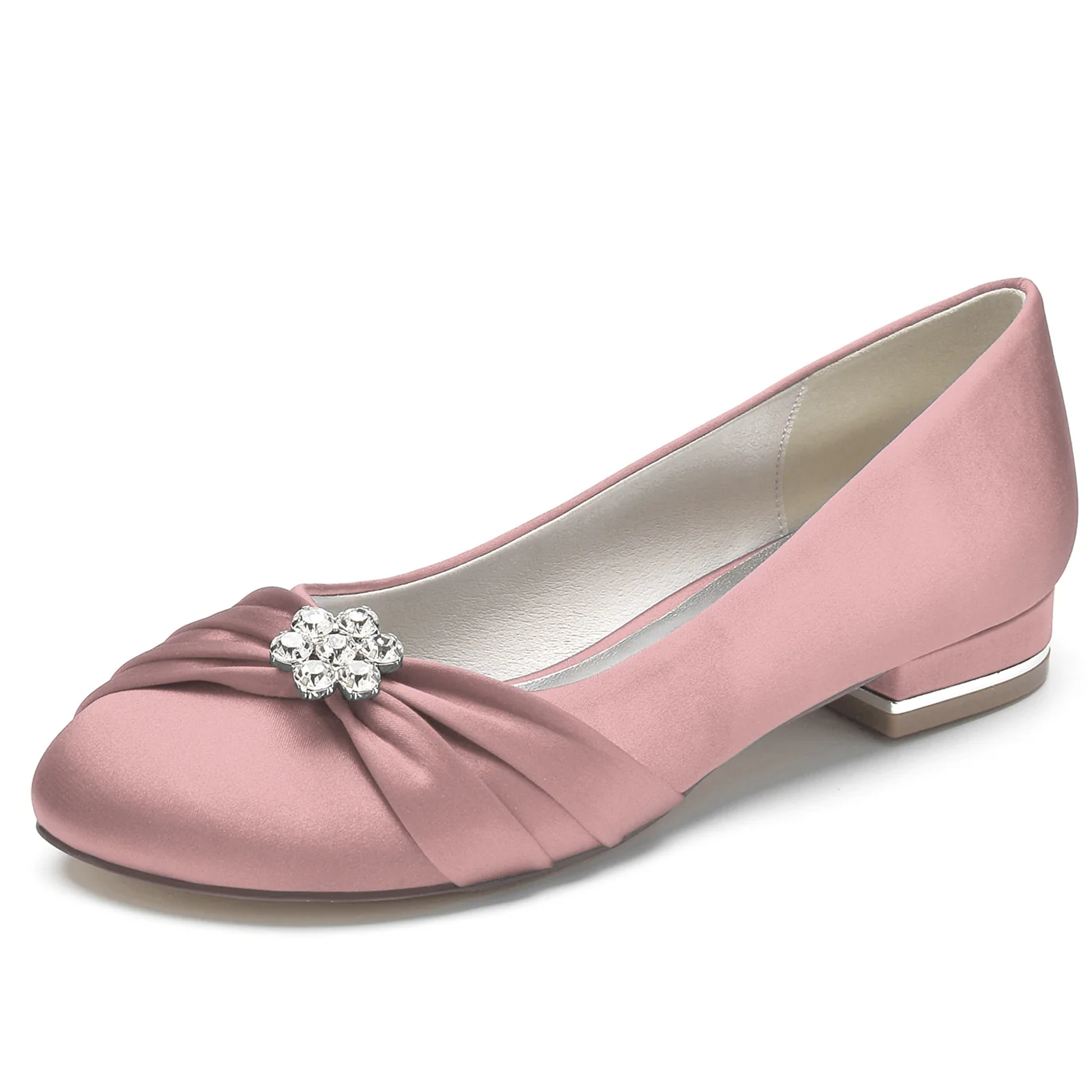 Women's Wedding Shoes Silk Satin Rhinestone Flower Low Closed Round Toe Bridal Shoes - Image 13