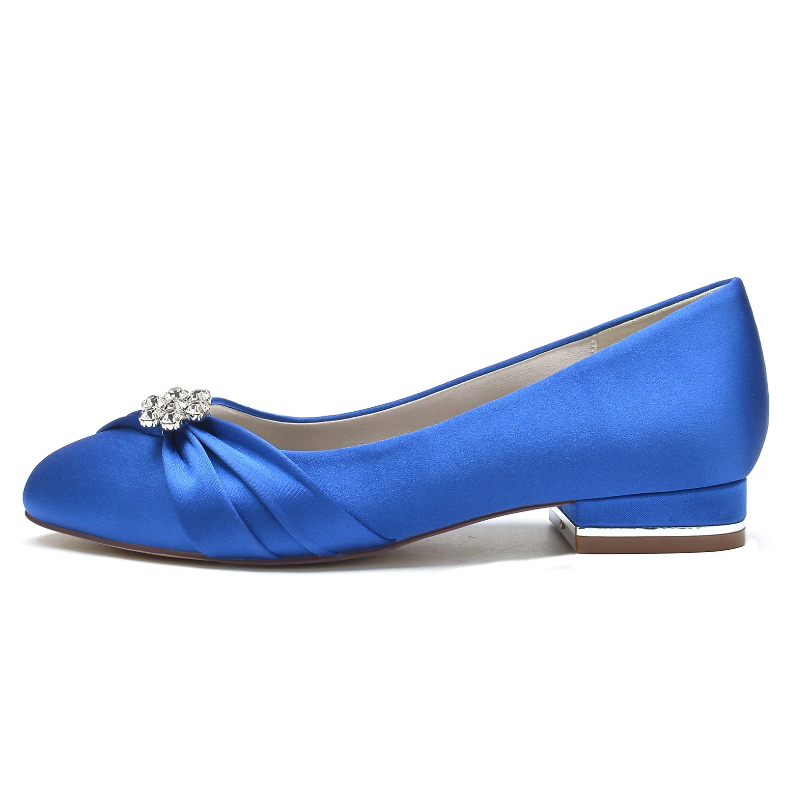 Women's Wedding Shoes Silk Satin Rhinestone Flower Low Closed Round Toe Bridal Shoes - Image 2