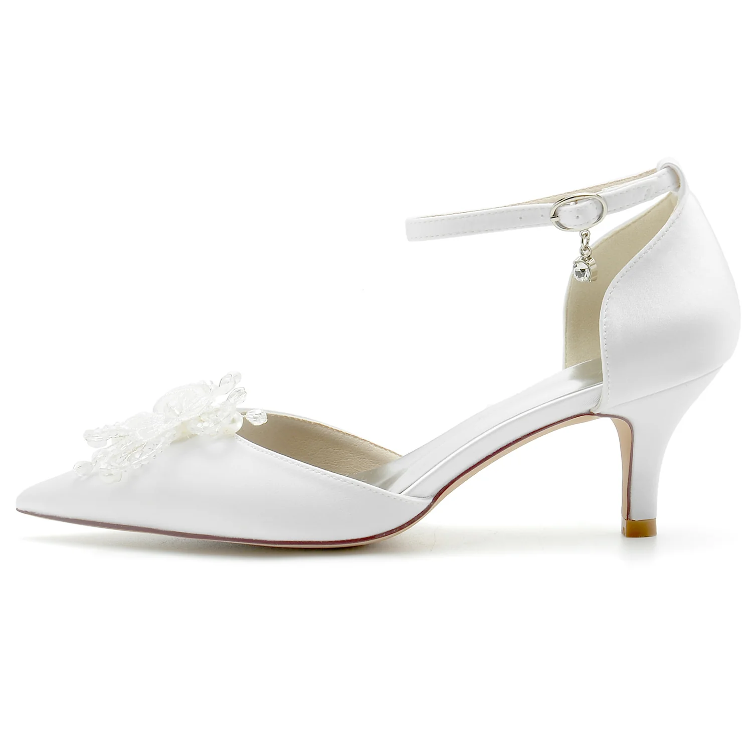 Women's Wedding Shoes Silk Satin Rhinestone Flower Mid Heel Pointed Toe Bridal Shoes - Image 5