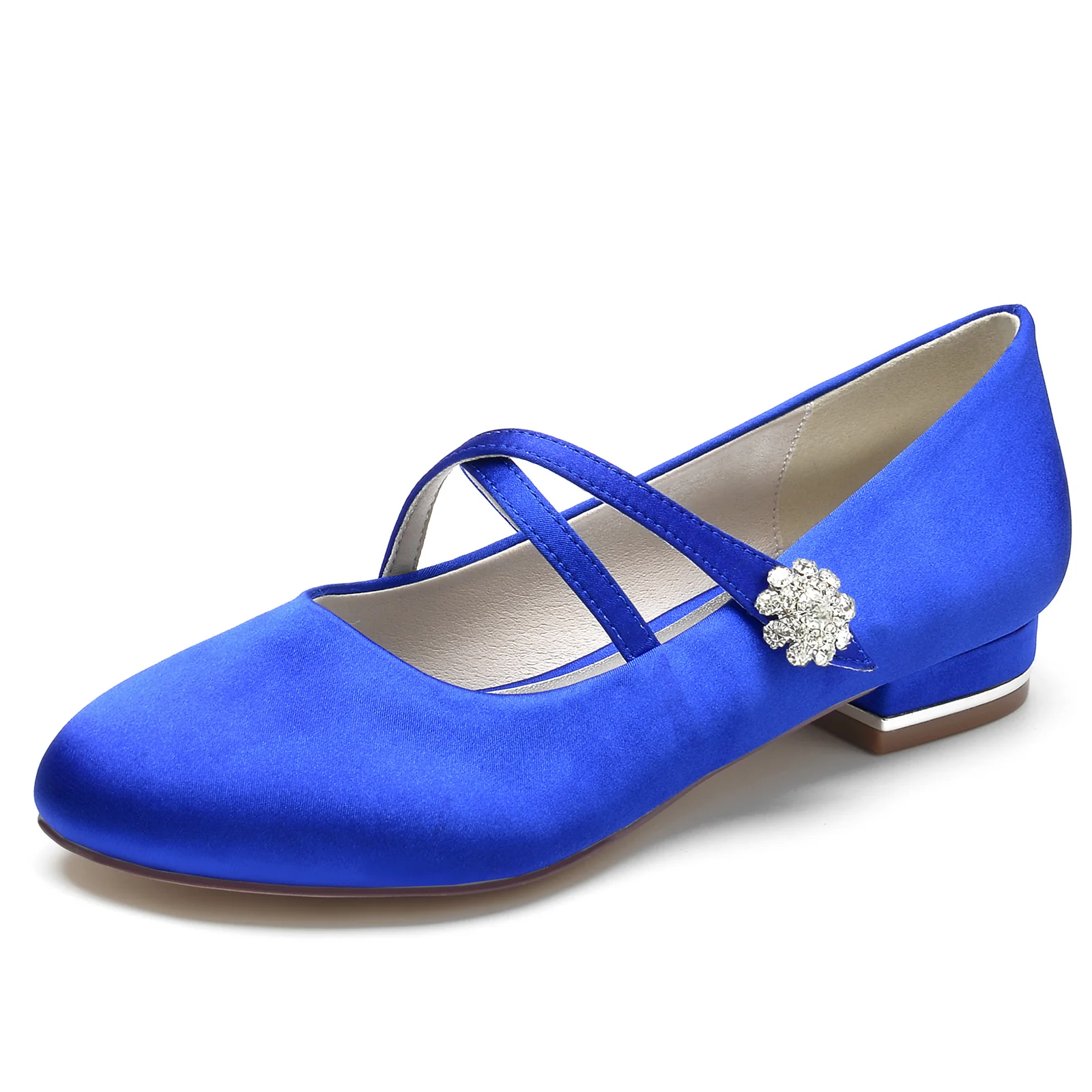 Women's Wedding Shoes Silk Satin Rhinestone Low Closed Toe Buckle Mary Jane Bridal Shoes - Image 5
