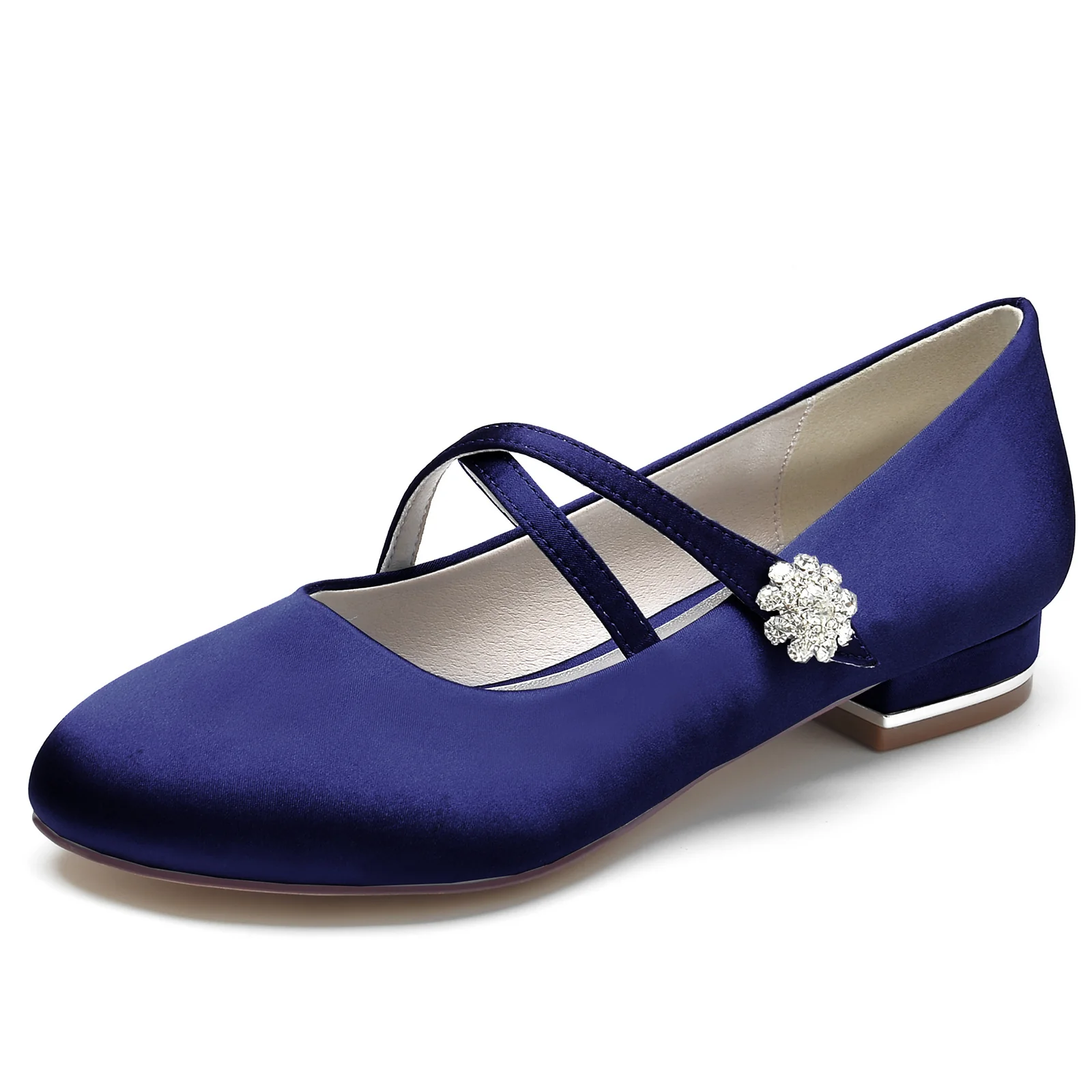 Women's Wedding Shoes Silk Satin Rhinestone Low Closed Toe Buckle Mary Jane Bridal Shoes - Image 9