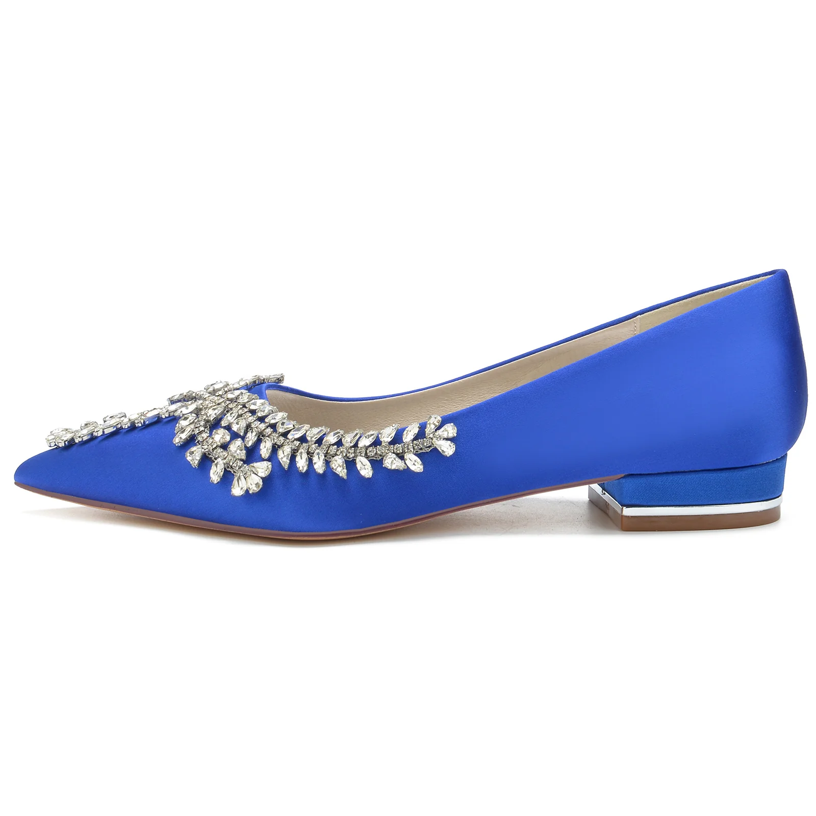 Women's Wedding Shoes Silk Satin Rhinestone Low Heel Closed Toe Bridal Shoes - Image 2