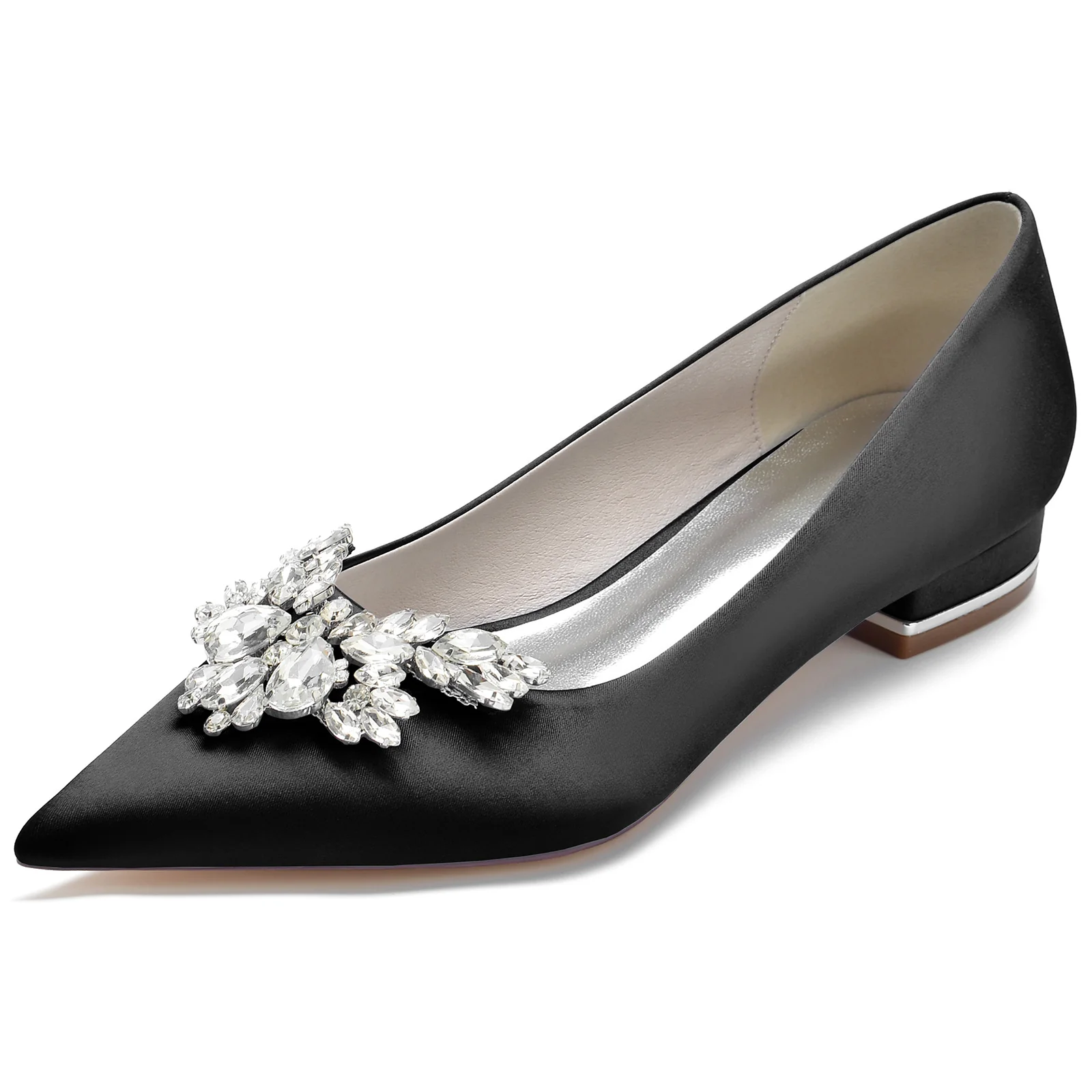 Women's Wedding Shoes Silk Satin Rhinestone Low Pointed Toe Minimalism Bridal Shoes - Image 11