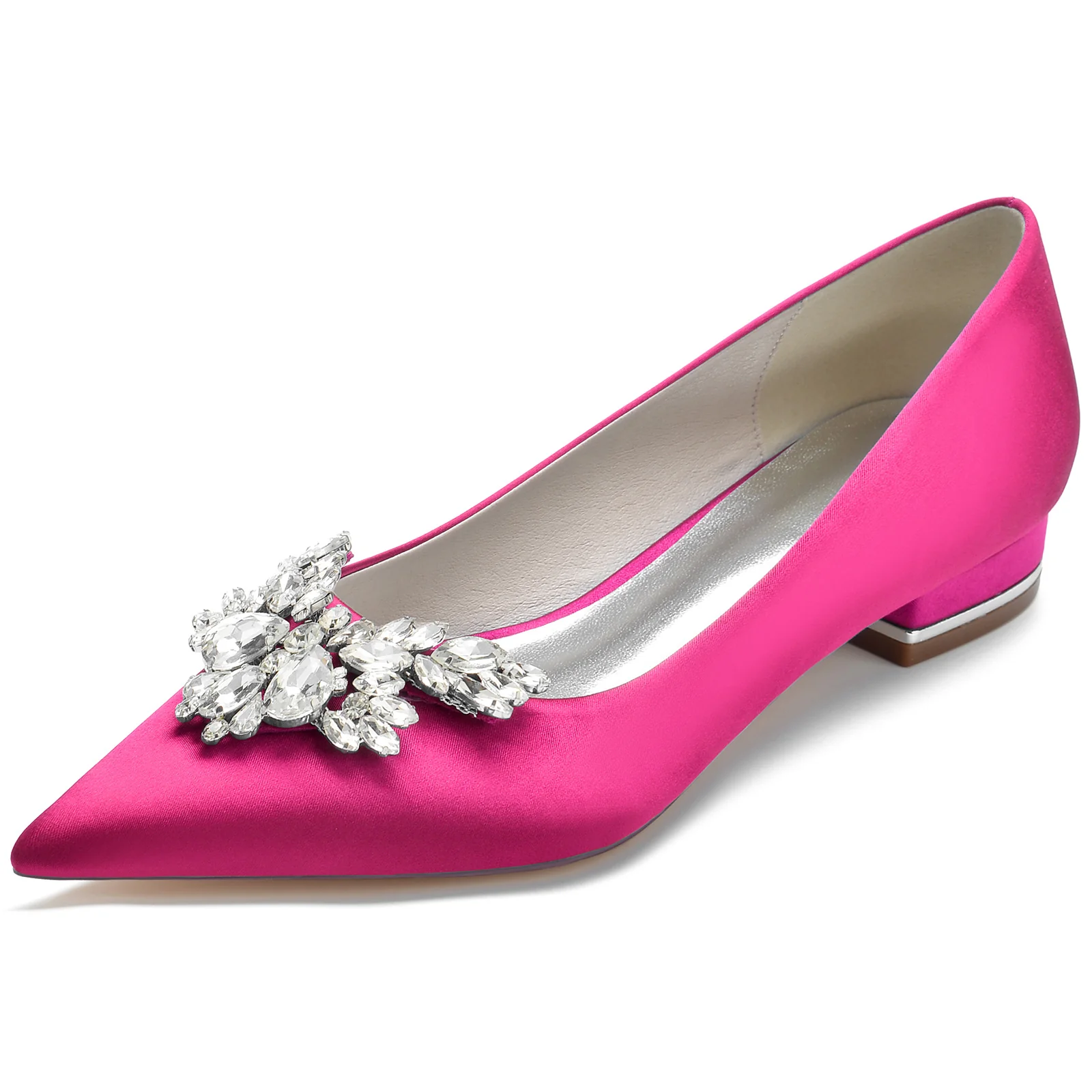 Women's Wedding Shoes Silk Satin Rhinestone Low Pointed Toe Minimalism Bridal Shoes - Image 13