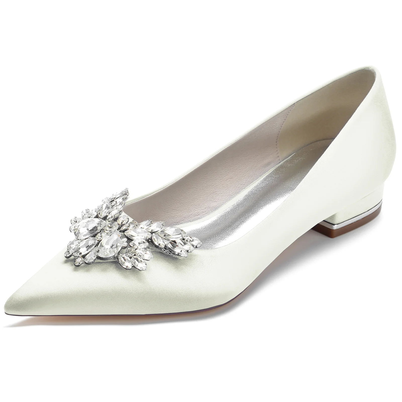 Women's Wedding Shoes Silk Satin Rhinestone Low Pointed Toe Minimalism Bridal Shoes - Image 8