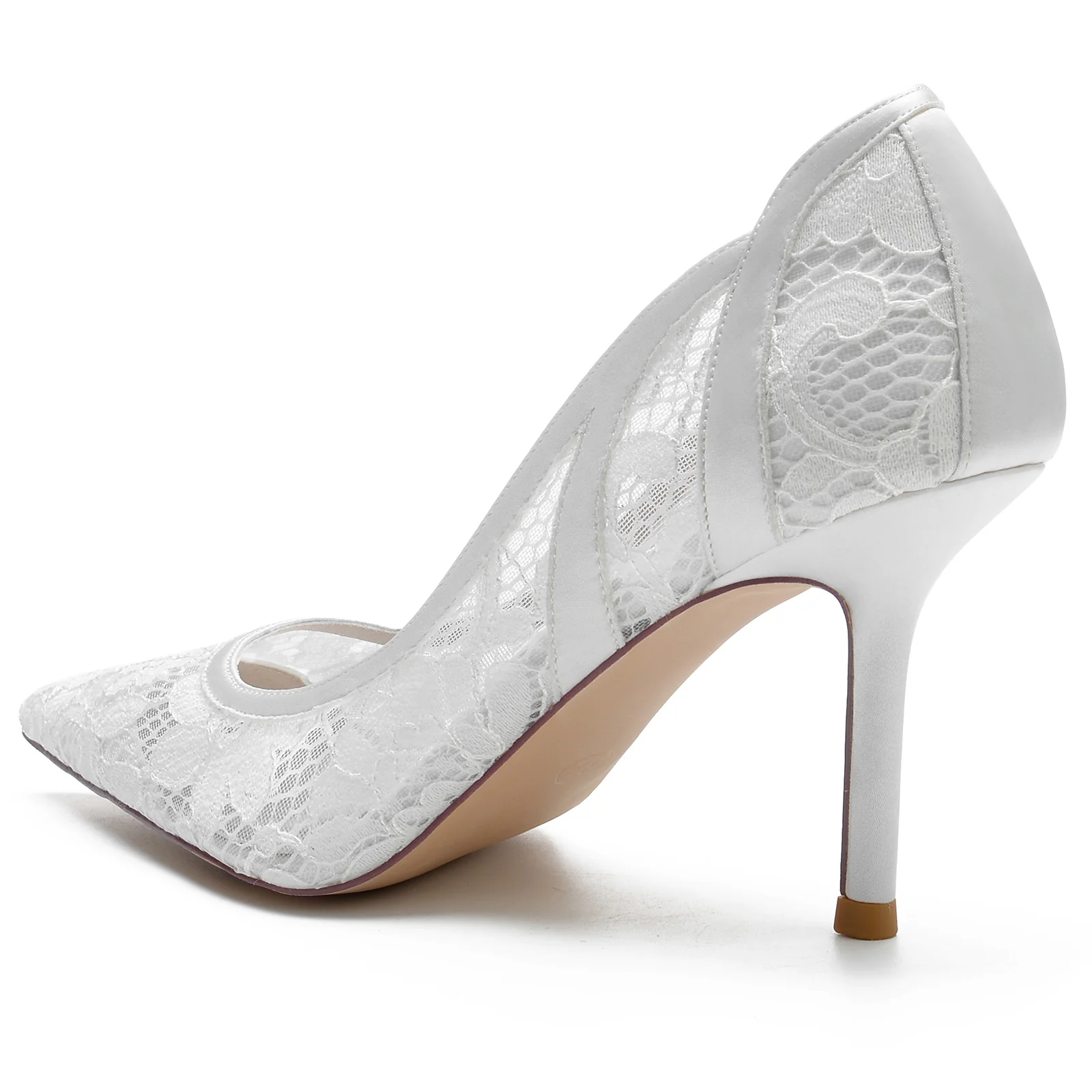 Women's Wedding Shoes Silk Satin Stiletto Pointed Toe Lace Bridal Shoes - Image 4