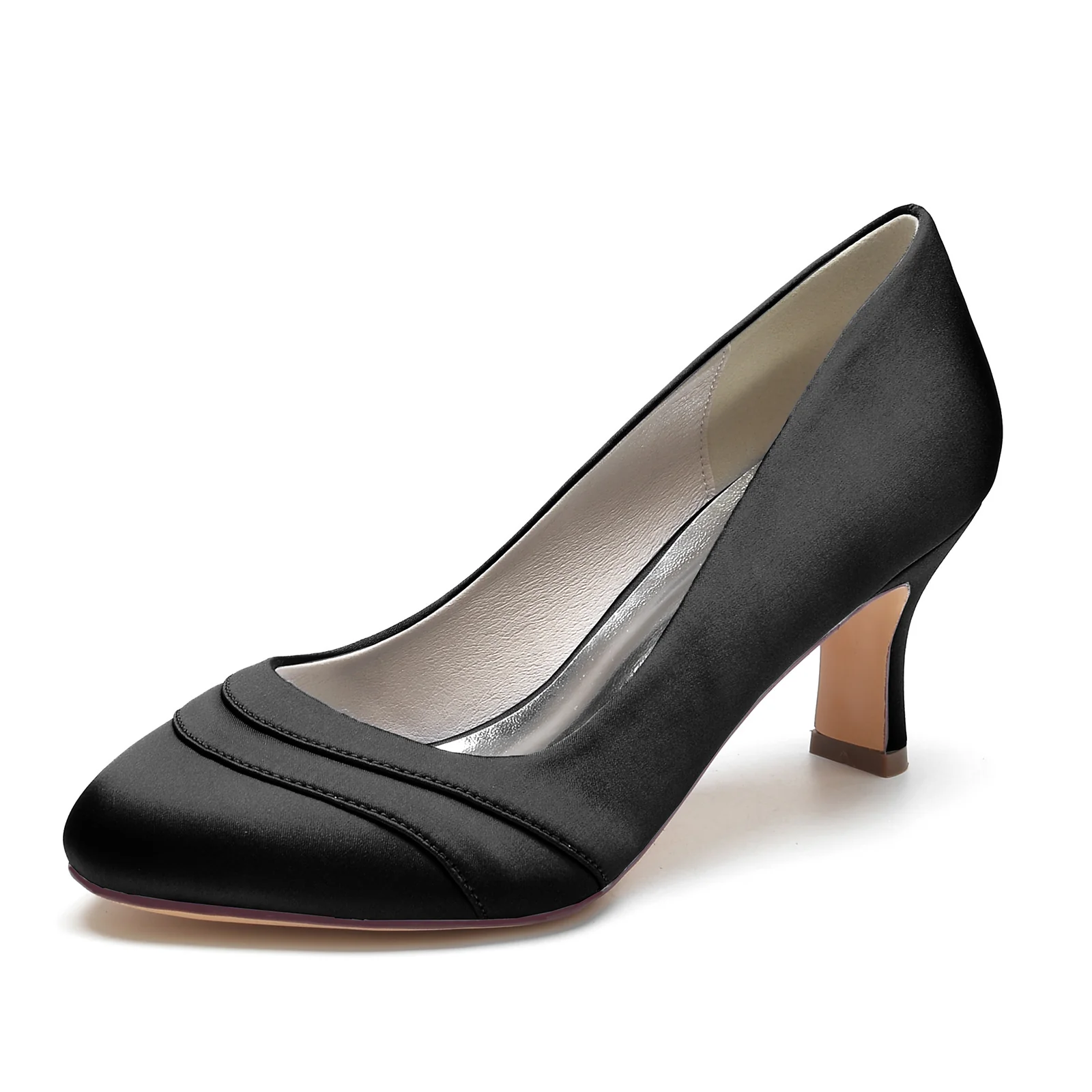 Women's Wedding Shoes Silk Satin Wave Mid Heel Round Toe Bridal Shoes - Image 7