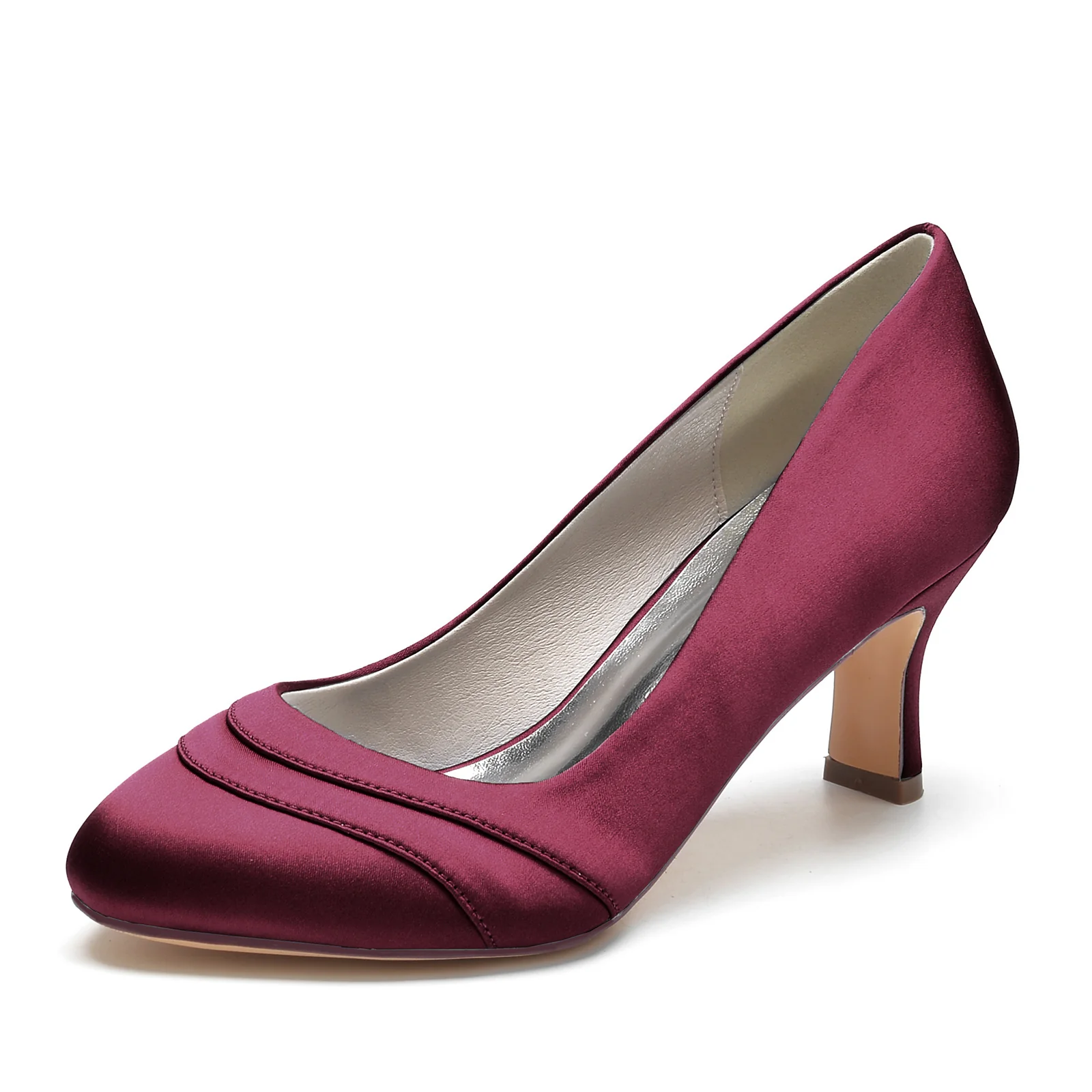 Women's Wedding Shoes Silk Satin Wave Mid Heel Round Toe Bridal Shoes - Image 8