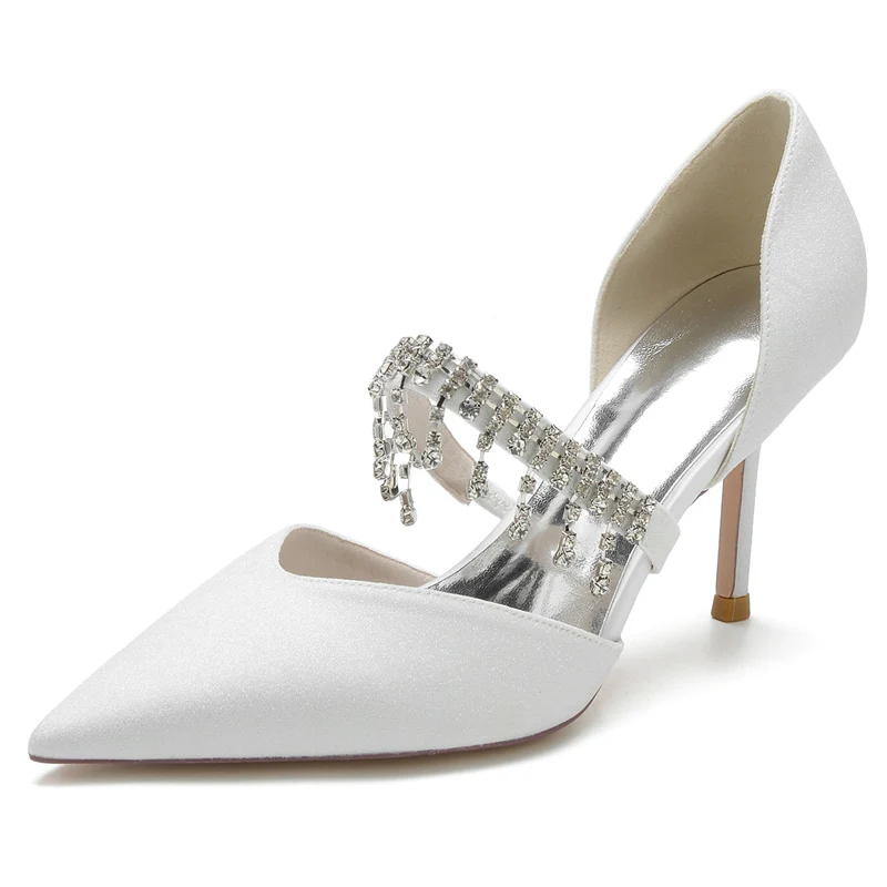 Women's Wedding Shoes Silver High-End Pointed Toe Bridal Shoes with Rhinestone - Image 5