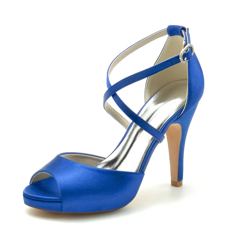 Women's Wedding Shoes Silver High Heel Thick Sole Crossed Straps Elegant Bridal Shoes - Image 6