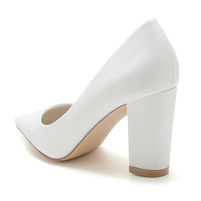 Women's Wedding Shoes Silver Pointed Toe Block Heel Minimalist Bridal Shoes - Image 5