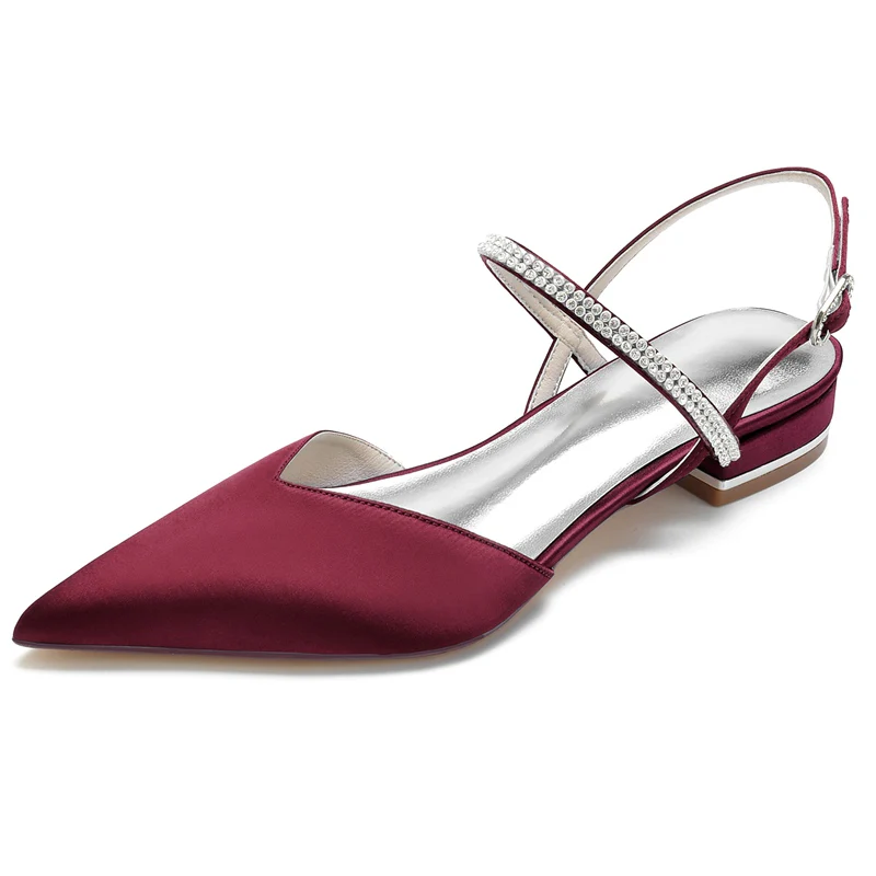 Women's Wedding Shoes Simple Crystal Pointed Toe Low Heel Buckle Bridal Shoes - Image 10