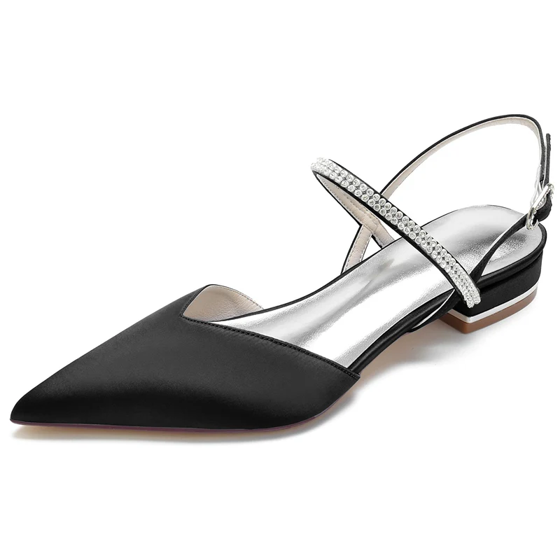Women's Wedding Shoes Simple Crystal Pointed Toe Low Heel Buckle Bridal Shoes - Image 13