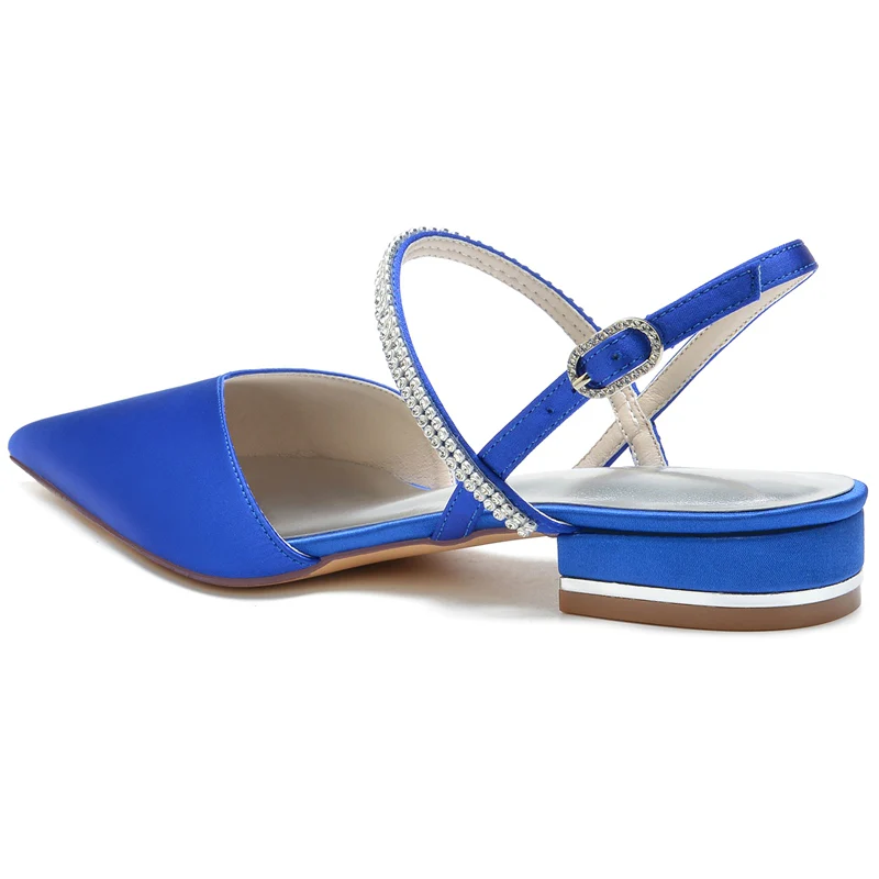 Women's Wedding Shoes Simple Crystal Pointed Toe Low Heel Buckle Bridal Shoes - Image 5