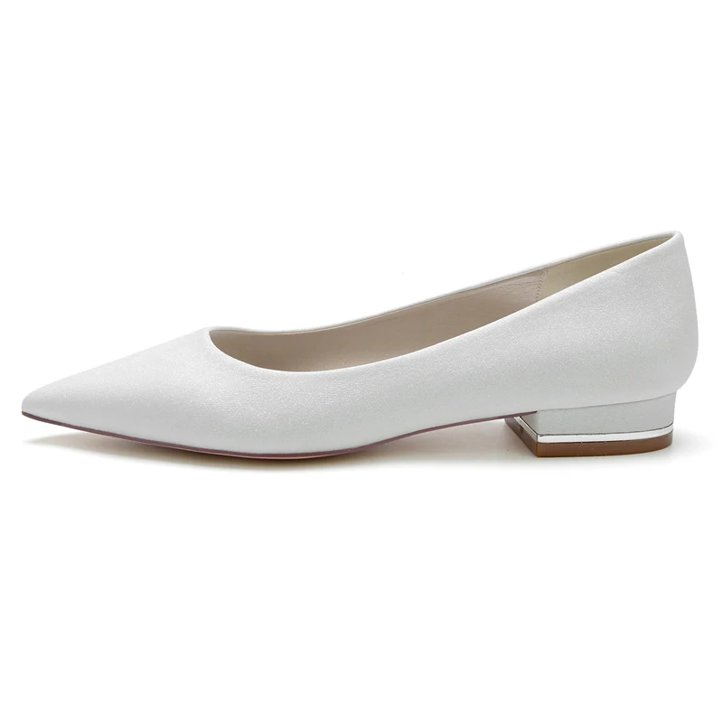 Women's Wedding Shoes Simple Sparkling Pointed Toe Flat Heel Bridal Shoes - Image 2