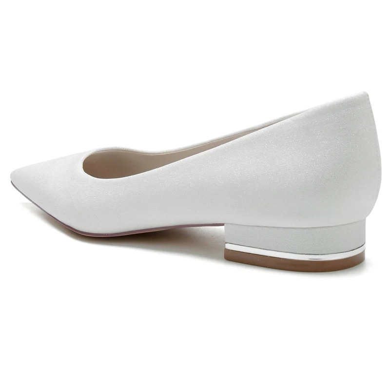 Women's Wedding Shoes Simple Sparkling Pointed Toe Flat Heel Bridal Shoes - Image 4