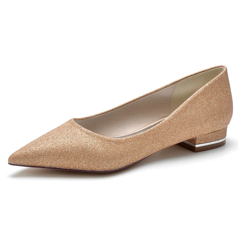 Women's Wedding Shoes Simple Sparkling Pointed Toe Flat Heel Bridal Shoes - Image 6