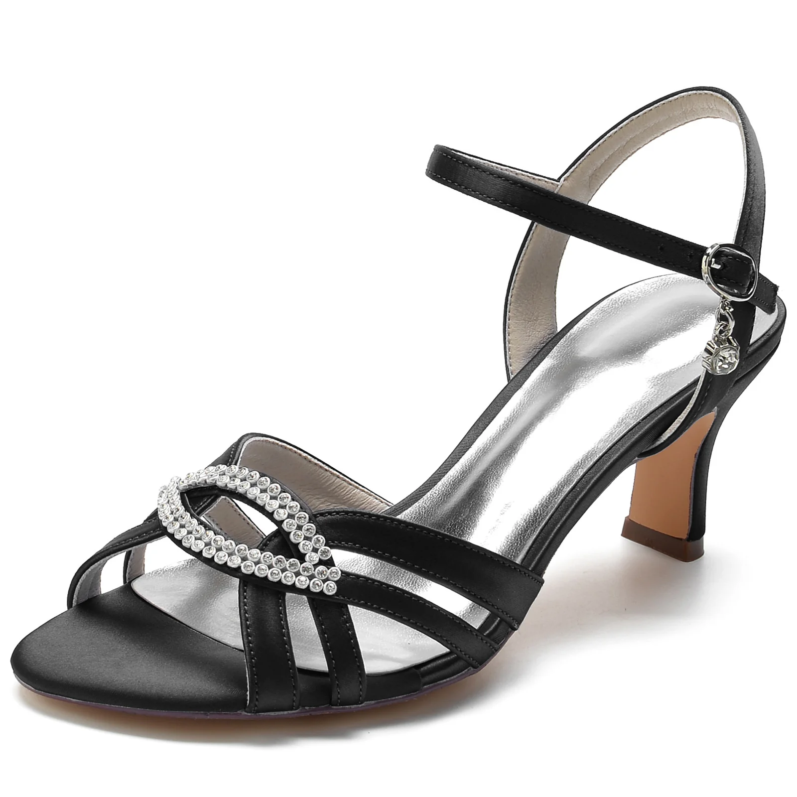 Women's Wedding Shoes Sparkling Crystal Mid Peep Toe Ankle Strap Bridal Shoes - Image 11