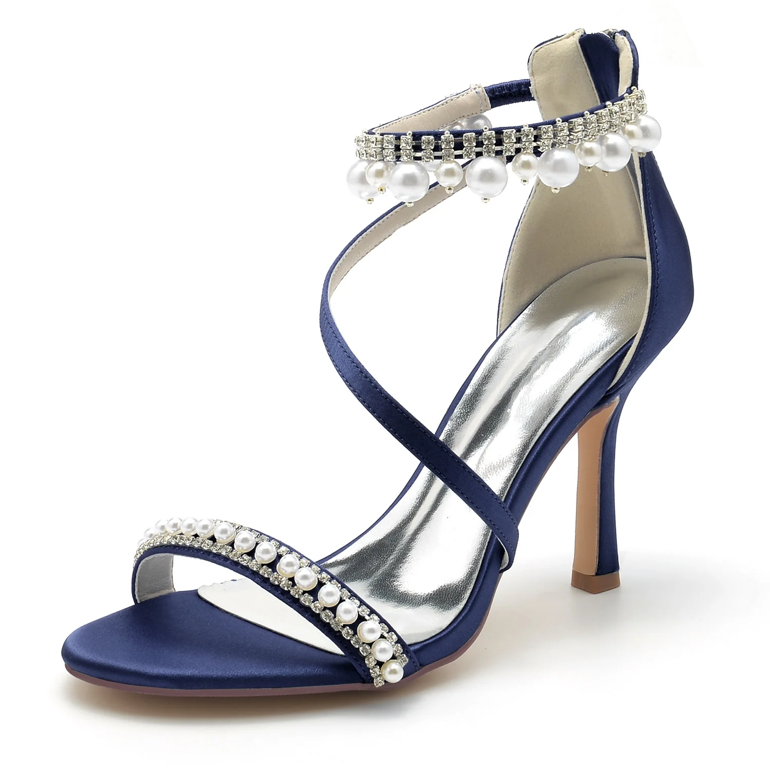 Women's Wedding Shoes Spiral Pearl High Heel Opened Toe Buckle Bridal Shoes - Image 10