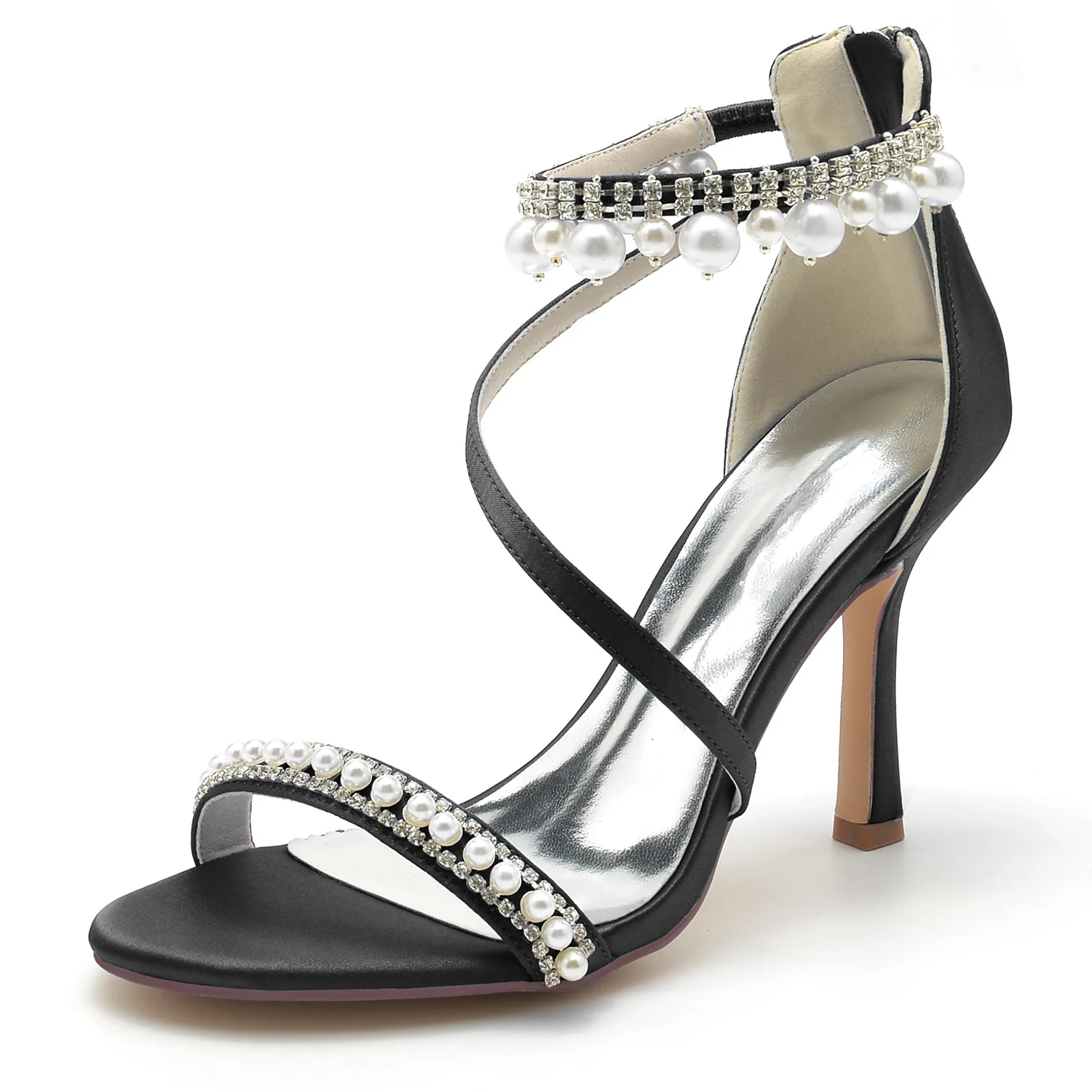 Women's Wedding Shoes Spiral Pearl High Heel Opened Toe Buckle Bridal Shoes - Image 7